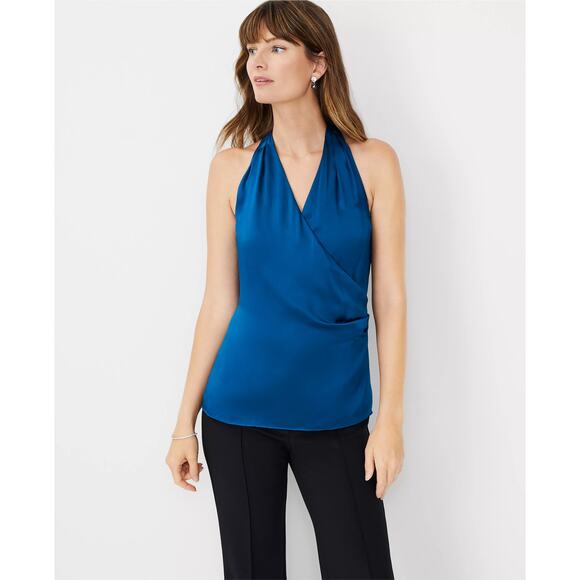NWT Ann Taylor Studio Collection Silk Surplice Halter Top, L - Picture 1 of 7